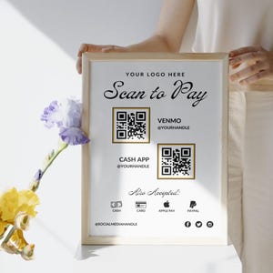 Editable Scan to Pay Sign QR Code Sign Template Canva, Printable Payment Sign, Accepted Payments Sign, CashApp Venmo Sign Customizable