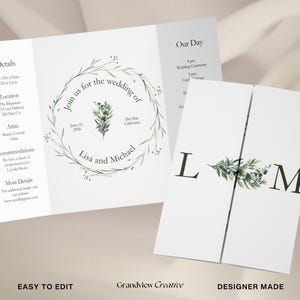 Hand Drawn Gatefold Invitation Template, Colorful Wedding Invitation Card, Whimsical Wedding Invite QR Code, Editable Template Canva