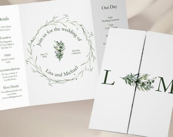 Hand Drawn Gatefold Invitation Template, Colorful Wedding Invitation Card, Whimsical Wedding Invite QR Code, Editable Template Canva