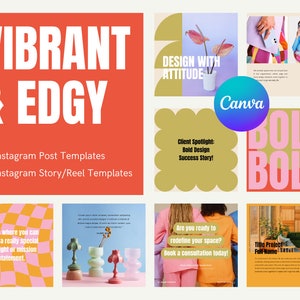 VIBRANT & EDGY BUNDLE, Instagram Post Story, Reels Templates for Canva, Bold Bright Design Modern Branding, Abstract Feed Creative Content
