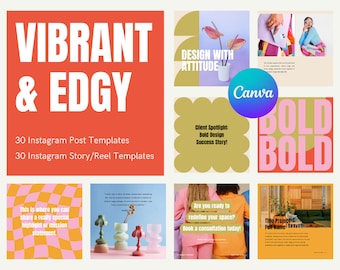 Bright and Vibrant Instagram Post Story, Bookstagram Template, Bold Bright Design Modern Branding, Instagram Reels Canva, Branding Kit