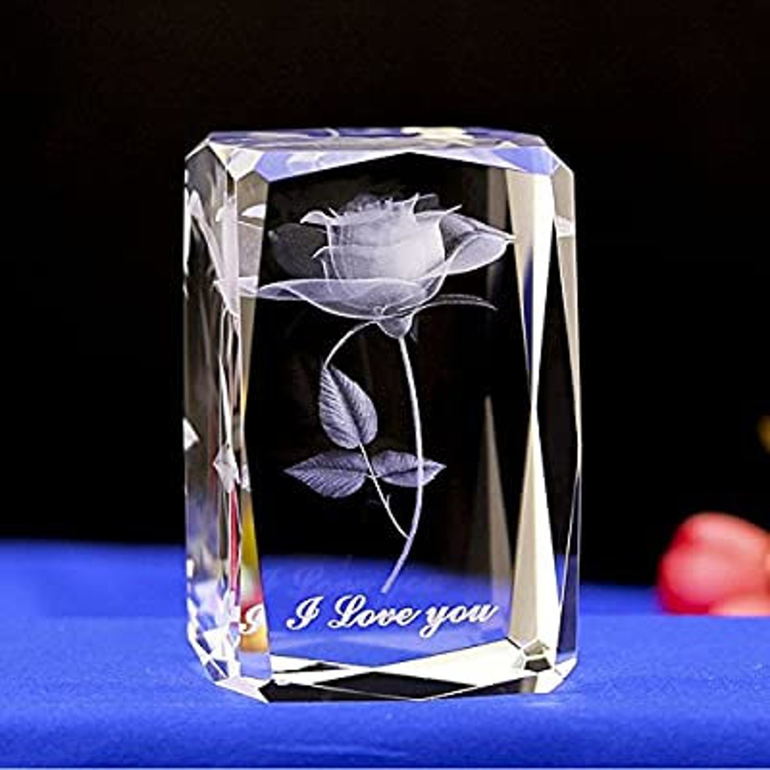 3D Laser Crystal Rose Flower Engrave I Love You Keepsake Etsy