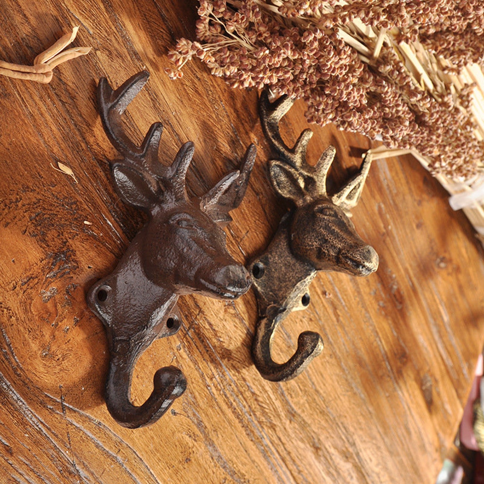 2pcs Deer Head Wall Hooks Cast Iron Decorative Rustic Single Etsy