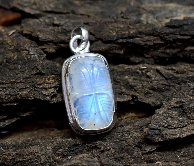Handmade Pendant Carved Pendant Sterling Silver Necklace Pendant For Women Carving Pendant Moonstone Pendant- Healing Pendant