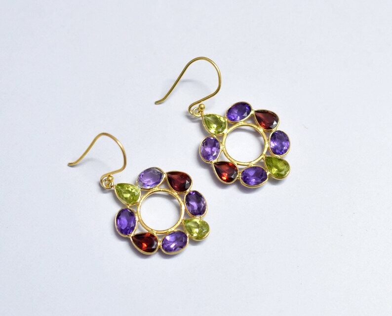 Anniversary Earring Gold Earrings Pair with Natural Multi Gemstone Gemstone Earring,Stud Earring For Her Handamade Earring,
