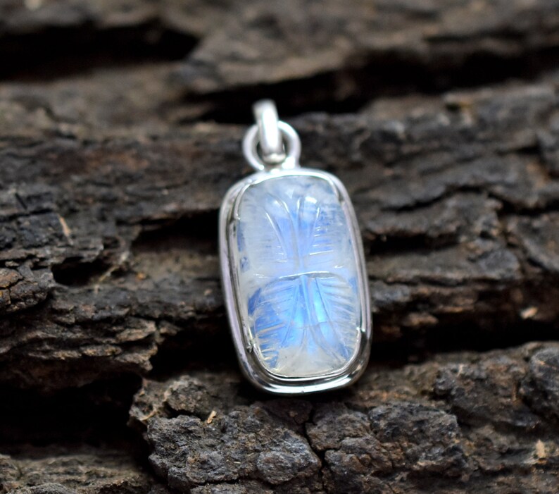 Handmade Pendant Carved Pendant Sterling Silver Necklace Pendant For Women Carving Pendant Moonstone Pendant- Healing Pendant