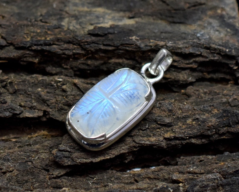 Handmade Pendant Carved Pendant Sterling Silver Necklace Pendant For Women Carving Pendant Moonstone Pendant- Healing Pendant