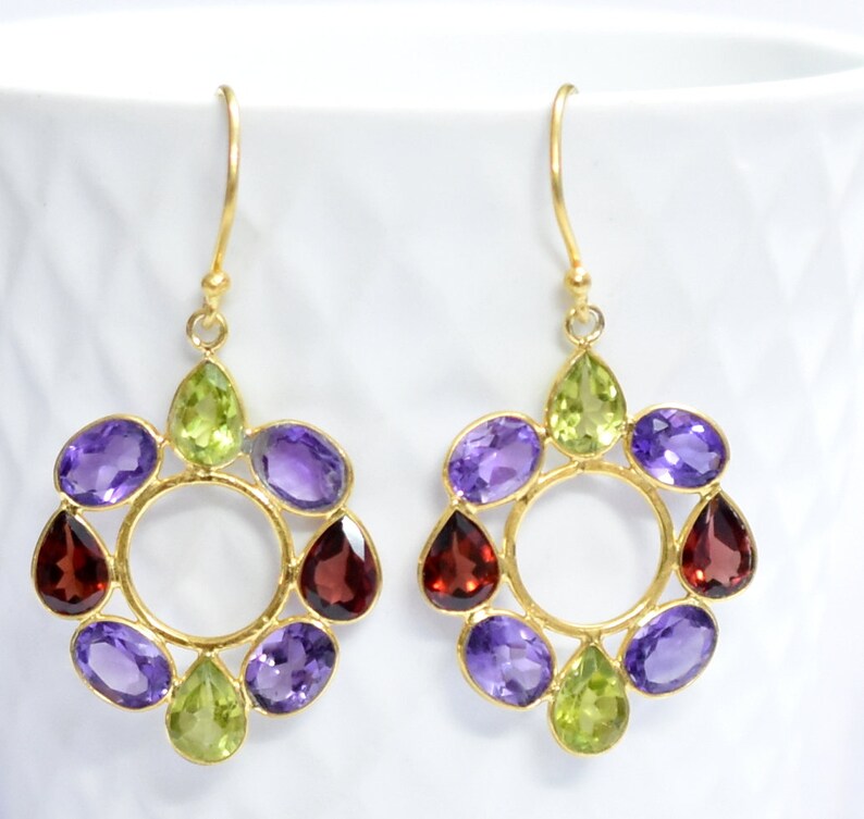 Anniversary Earring Gold Earrings Pair with Natural Multi Gemstone Gemstone Earring,Stud Earring For Her Handamade Earring,