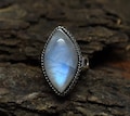 Rainbow Moonstone Size 6 US Ring | Marquise Shape Ring | Sterling Silver Ring | Boho Gyspy Ring | Statement Ring | Gemstone Ring |  HANDMADE product logo