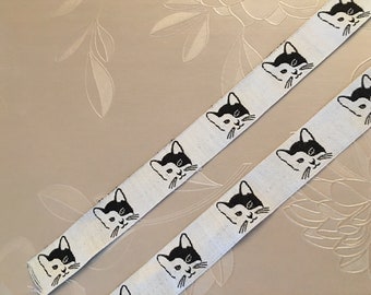 Cat head 02 two-tone, woven fabric, by the meter, border, woven jacquard ribbon 100 % cotton DIY animal motif decoration