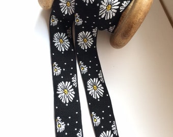 Flower daisies 02, woven ribbon, by the meter, border, woven jacquard ribbon 100 % cotton cotton ribbon cotton ribbons decorative ribbon traditional fashion