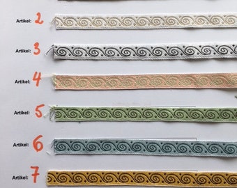 Spiral pattern 2-coloured, 10 mm decorative ribbon, woven ribbon, border, woven jacquard ribbon 100% cotton cotton ribbon