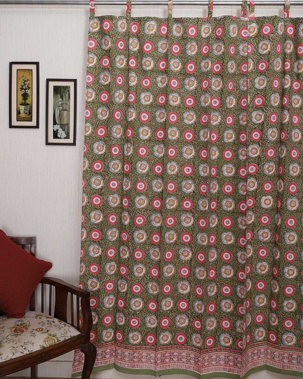 Ethnic Rajasthan Fine Cotton Curtains Green Pink Floral Block | Etsy