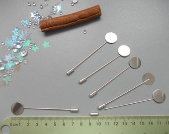 BROOCH PINS with flat tray, Silver colour metal pins, Use for jewellery making hat pin, tie pin, scarf pin,lapel brooch