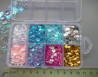 Box of mixed Irridescent  Sequins,8 colours, 5mm Great for Dress making, Gift Wrapping, Floral Art, Arts & Crafts