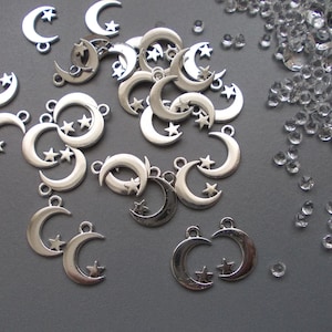 Moon & Star charms, Tibetan style silver colour pendants, craft jewellery making charm