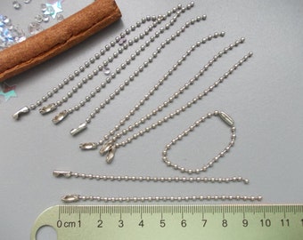 15 X Silver Colour Tag Chains, Ball chain & connector, make your own keyring