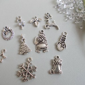 Pack of Mixed Tibetan style CHRISTMAS charms, silver colour, craft making, xmas theme, choose amount