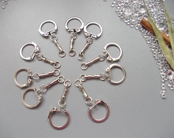 Silver Colour Keyrings Open/Close Clasp with snake chain dangle, make your own keyring