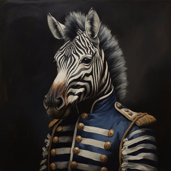 Gallant Zebra Officer - Vintage Military Style - Instant Art Download -