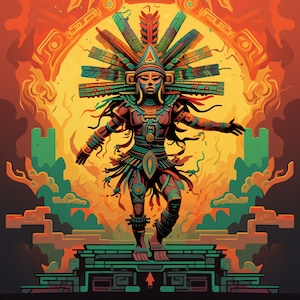 Dio azteco del sole Maya Wall Art Stampa digitale azteca Arte digitale mitologica