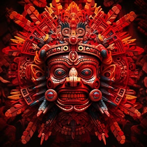 Aztec God Print God of Fire  Mayan Wall Art Aztec Wall Art Mythological digital art