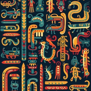 10 Aztec Digital Prints  Mythological Digital Art Mayan Wall Art Mayan Digital Print Inca Wall Art Inca Digital Print - Scales Collection