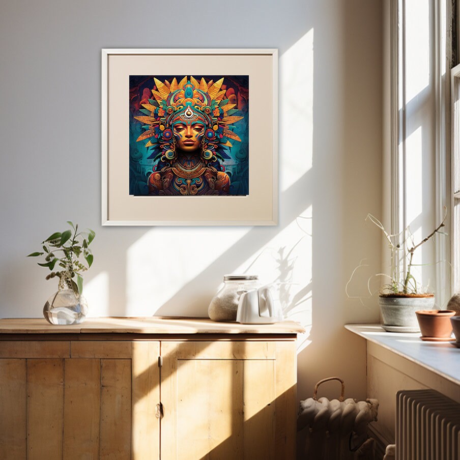 Aztec God Print Moon Goddess Mayan Wall Art Mythological Digital Art - Etsy