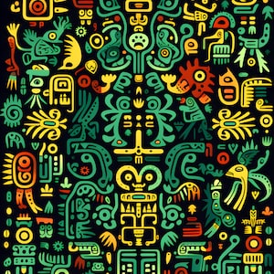 10 Mayan Digital Prints Aztec Digital Print Mayan Wall Art Mythological Digital Art Inca Wall Art Inca Digital Print - Forest Collection