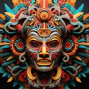 Aztec Print of God of North Wind, Aztec Wall Art, Aztec Digital Print