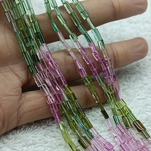 AAA Tourmaline Tube Beads Multi Tourmaline Cylinder Beads Plain Polished Long Capsule Beads