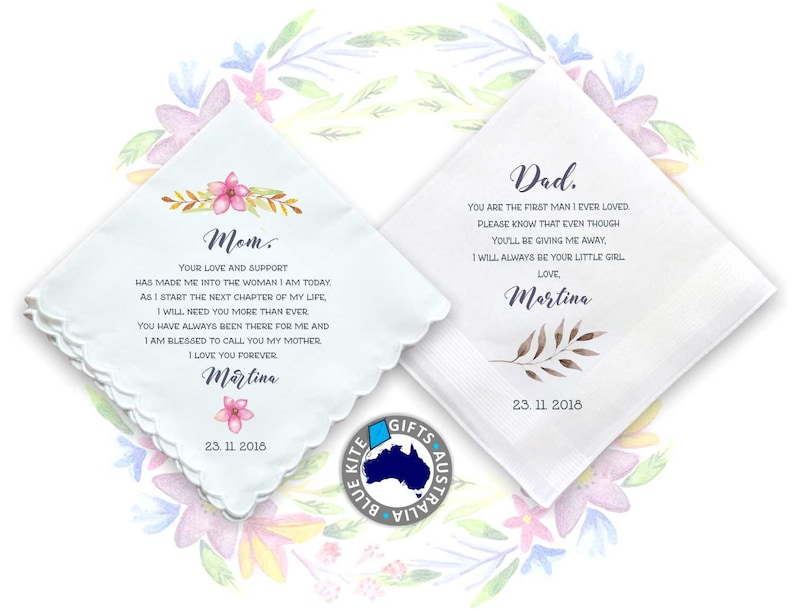 CUSTOM MESSAGE #23 Wedding Handkerchief For Mother and Father Wedding Gift For Parents Gift Set Personalised Gift Thank you Gift