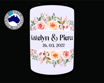Personalised Full Colour Wedding Stubby Holder. 5mm neoprene Wedding can cooler with base. Wedding Favour. #017
