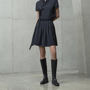Women&#39;s Wrap Mini Skirt Korean Modern Hanbok Skirts teen girls skirt kpop hanbok TETEROT SALON Line Dotted Miniskirt 점선 미니스커트