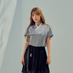 Korean Modern Hanbok Jeogori a short-sleeved jeogori for women Cotton Stripe top TETEROT SALON 구루미 반팔 저고리 C1F02D074