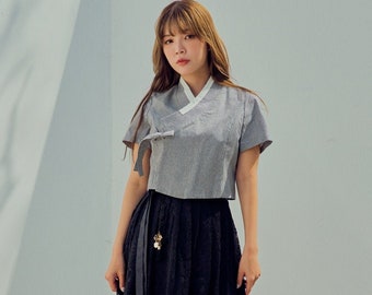 Korean Modern Hanbok Jeogori a short-sleeved jeogori for women Cotton Stripe top TETEROT SALON 구루미 저고리