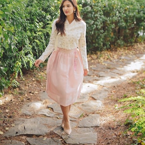 Korean Modern Hanbok Skirt Women&#39;s Traditional Wrap Skirt Below the knee Skirts TETEROT SALON Traditional Mary&#39;s Rose 2size 전통 허리치마 산호색