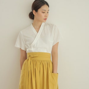 Modern Hanbok Summer blouse Korean style Linen summer white top for women Hanbok Blouse TETEROT SALON Refresh 청량한