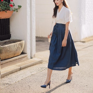 スカート [MATINKIM]flats stitch layered skirt in navy Archway Trivium 2 Kick Pleat Skirt (K-5)