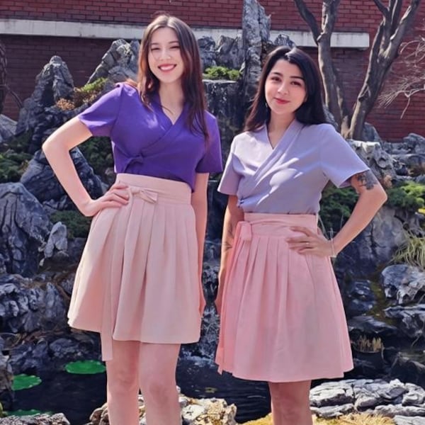 Modern Hanbok Blouse bts theme plus size top jeogori wrap shirt short sleeve 2 colors teterot salon I purple You 아이퍼플유 2가지 색상