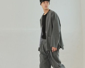 Unisex Modern Hanbok Loose Fit Jacket, Oversized Retro Jacket kpop BTS Shirt Street Fashion TETEROT SALON Everyone Gray 모두의 마고자 현무암 회색