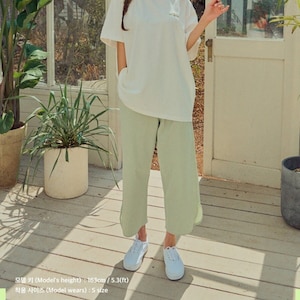 Pants kpop bts Street Fashion Elastic Waist Pants, Summer Loose fit pants TETEROT SALON Rounding Mint 끝단 라운딩 민트 T1J07B100 image 1