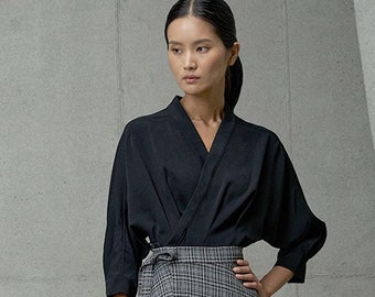 Korean Modern Hanbok Blouse, Three Quarter Sleeve Top Jeogori TETEROT SALON 캔버스 블라우스