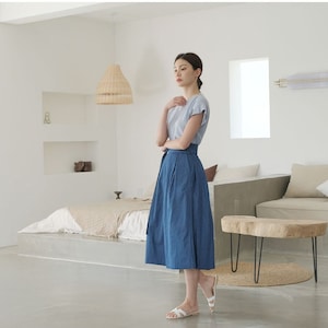 Women&#39;s Wrap Skirt Hanbok Korean  Midi Skirts, TETEROT SALON Gyeongridan-gil Denim Blue 경리단길 허리치마 데님 블루 T1J06C010