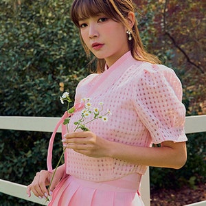 Korean Modern Hanbok Jeogori Women's Traditional Jeogori TETEROT SALON Gyeokjamun Pink 격자문 핑크 T1J02B007