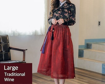Korean Traditional Hanbok Skirt – Wine Large Size Wrap Style TETEROT SALON 라지사이즈 전통 허리치마