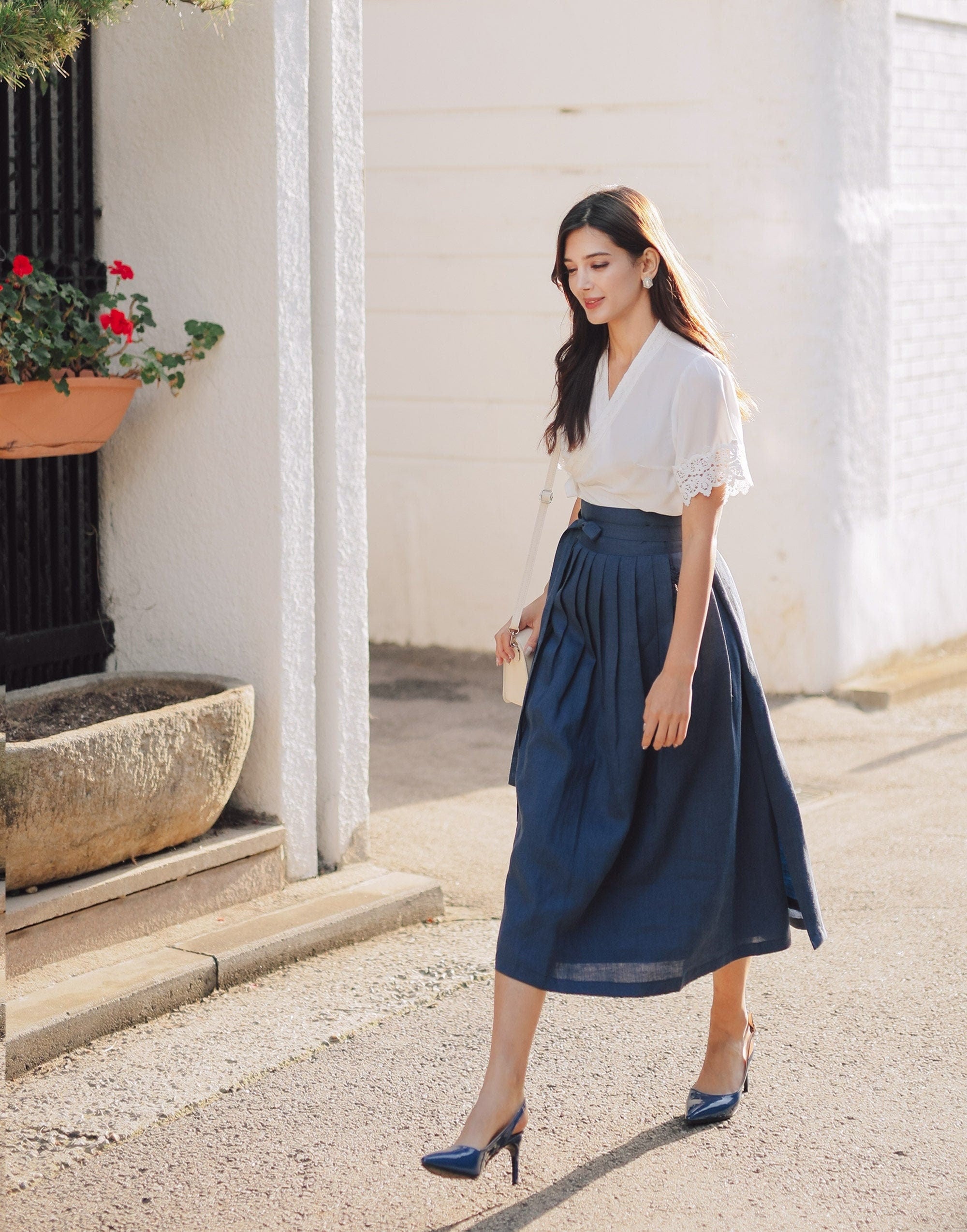 Pure Linen 100% Skirt Navy Linen Wrap Skirts High Waist