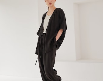 Unisex Summer Oversized Jacket Cool material Loose Fit Cardigan Korean Modern Hanbok Black Navy TETEROT SALON Woljeong-ri (2Colors) 월정리 답호