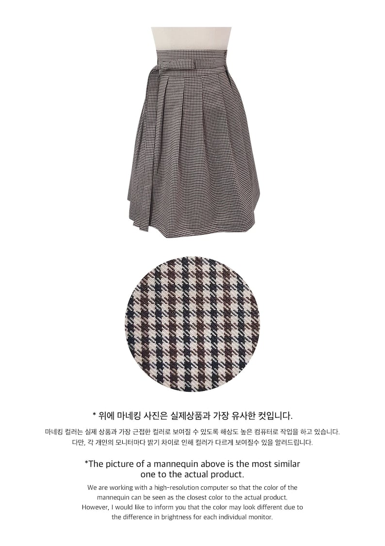 Women's Clothing Mini Wrap Skirt,Brown Check Mini Skirts,Korean K-pop Modern Hanbok style, TETEROT SALON Mini Shepherd T1H06A045 image 8