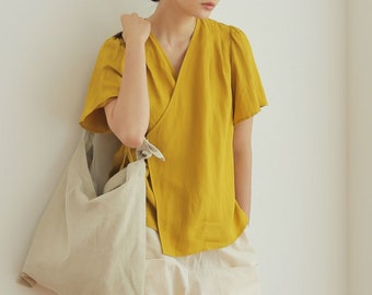 Women&#39;s Wrap Blouse Korean Modern Hanbok Blouse Summer Loose Fit Top BTS Shirts Jeogori TETEROT SALON Hallasan Blouse 한라산 블라우스 2colors